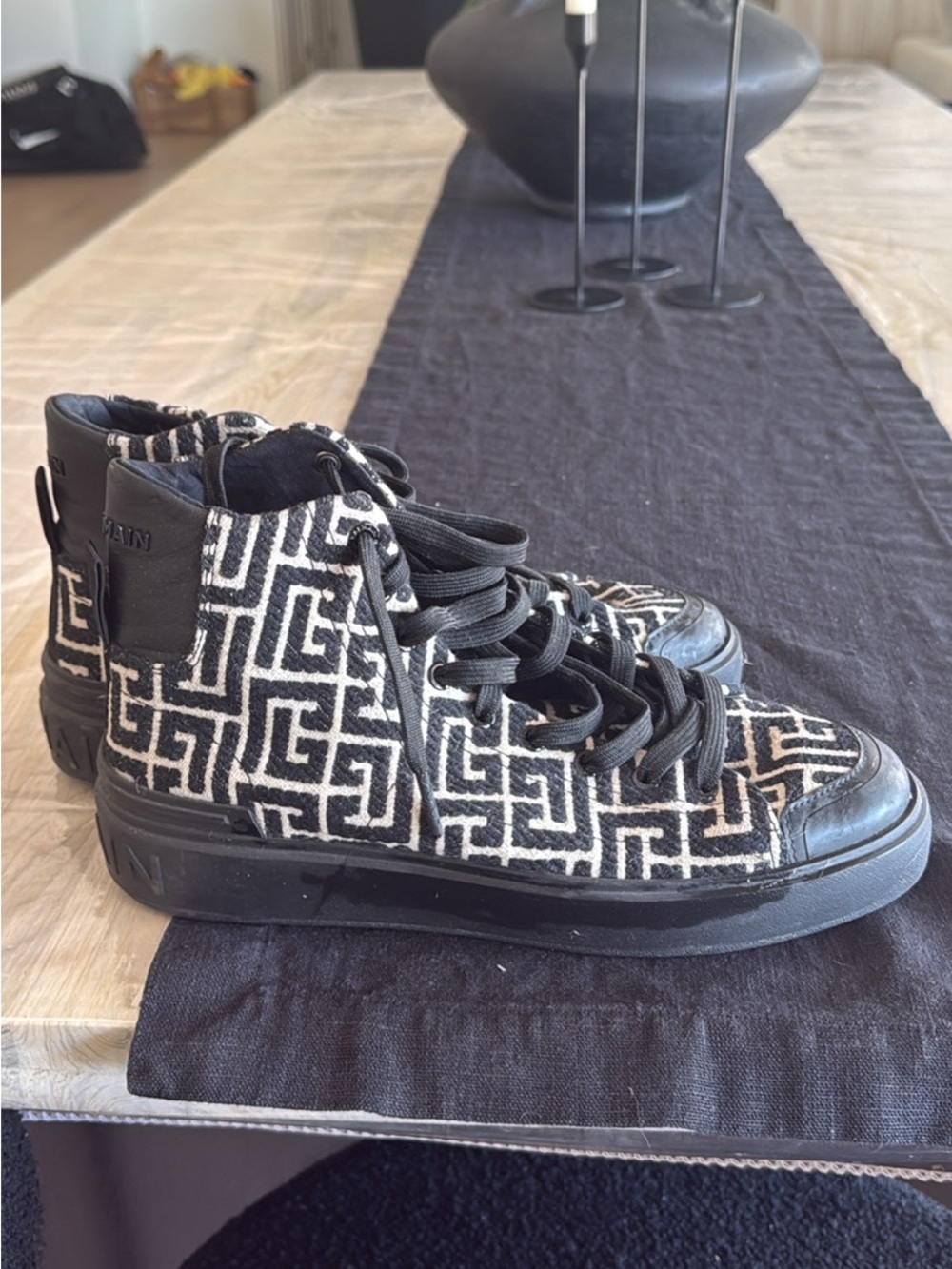 Balmain B-Court Black and Beige Quilted High-Top Sneaker